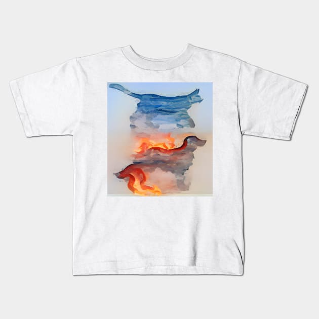 fire and water cat and dog Kids T-Shirt by Flowerandteenager